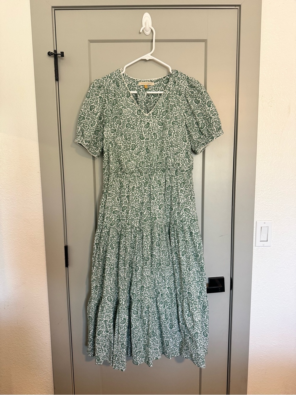 DownEast Green Floral Tiered Midi Dress